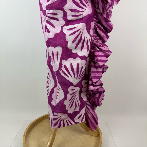 Anthropologie Sika Ruffle Off Shoulder Hawaiian Print Midi Dress Size 4 - Picture 5 of 11